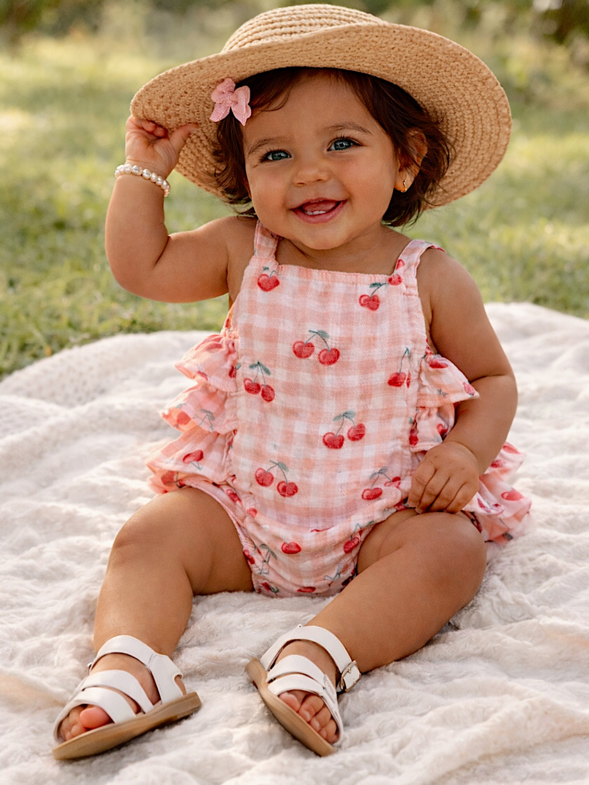 SIIX Collection - Gingham Cherries / Muslin Ruffle Sunsuit