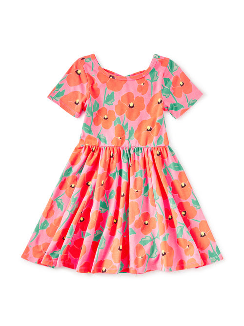 Tea Collection - Short Sleeve Ballet Dress - Poppy Poppies