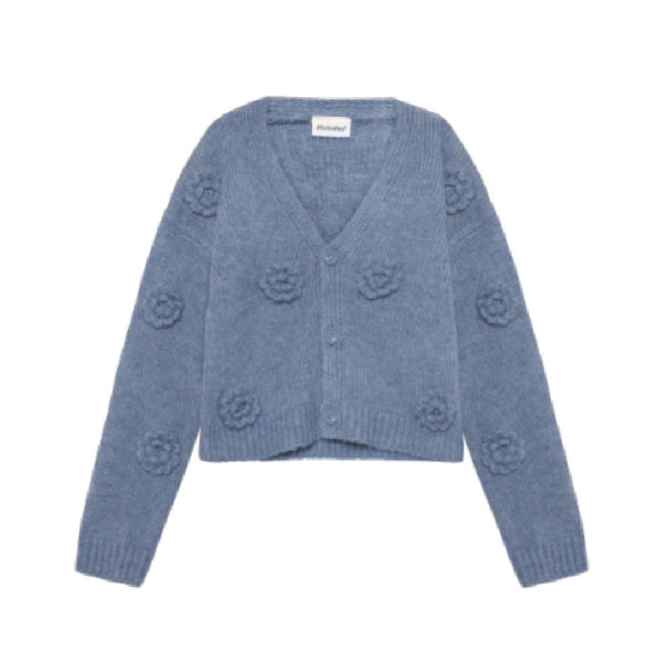 Minymo - Rose Appliqué  Knit Cardigan in Moonlight Blue