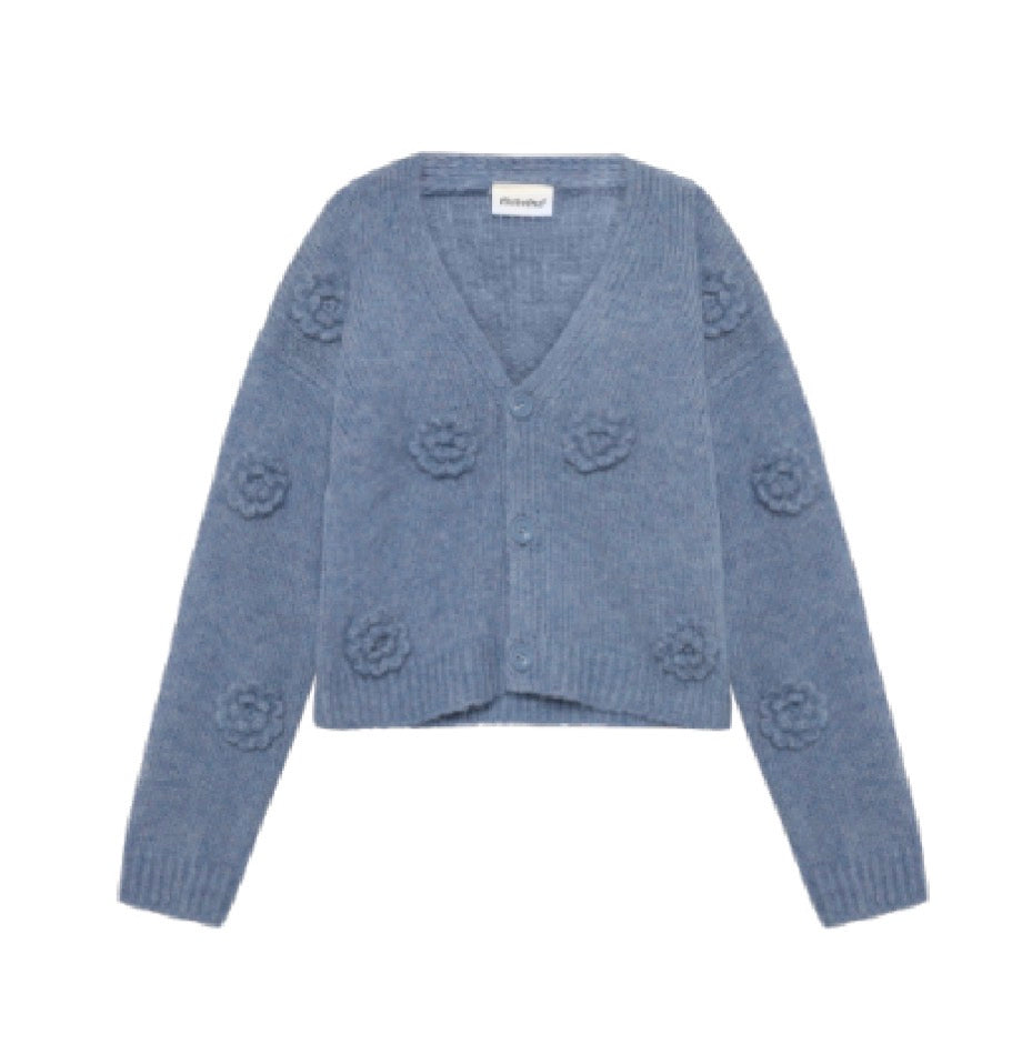 Minymo - Rose Appliqué  Knit Cardigan in Moonlight Blue