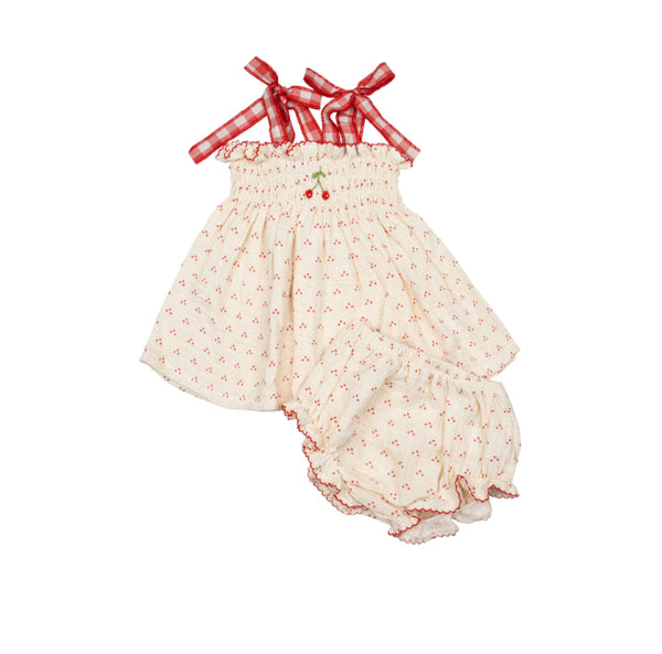 Wild Wawa - Embroidered Smock Set in Red Dot Cherry
