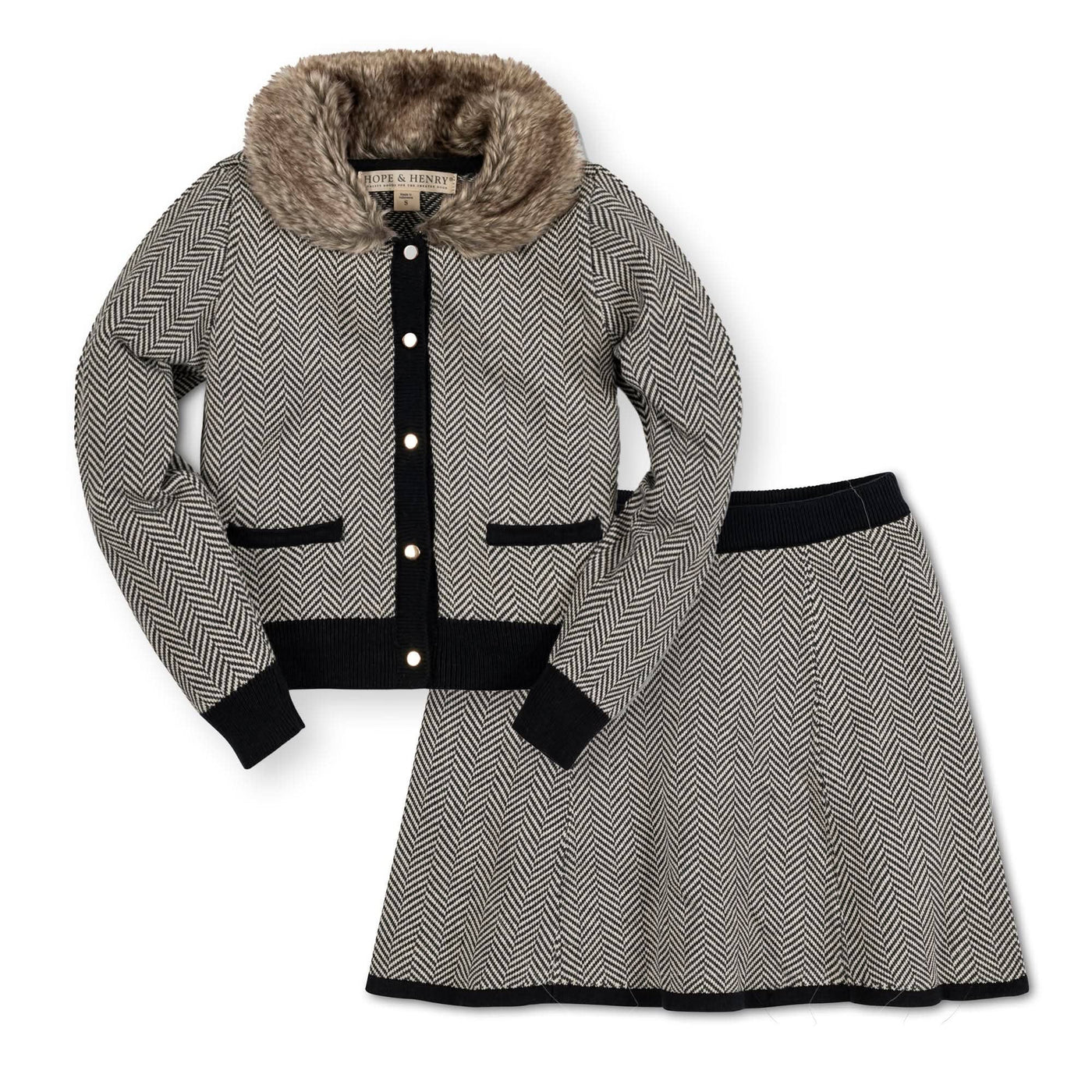 Hope and Henry - Faux Fur Cardigan and Skirt Organic Sweater Set