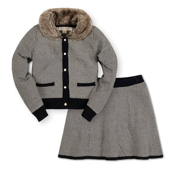 Hope and Henry - Faux Fur Cardigan and Skirt Organic Sweater Set