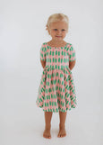 Good Apples Kids - Short Sleeve Twirl Dress in Pink Tulips