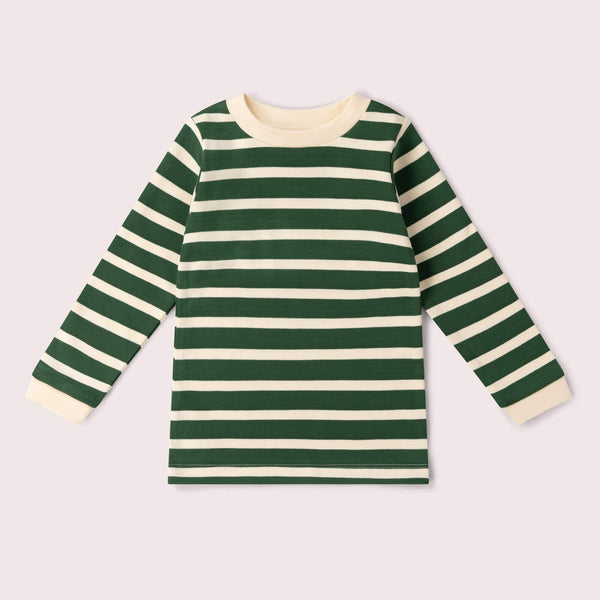 Little Green Radicals - Olive Green Striped Long Sleeve T-Shirt - Organic Cotton