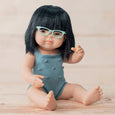 Miniland - Doll Asian Girl Glasses 15” Lead color rompers