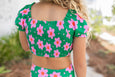 Oopsie Daisy - Emma Green & Pink Flower Ruched 2 Piece Swimsuit