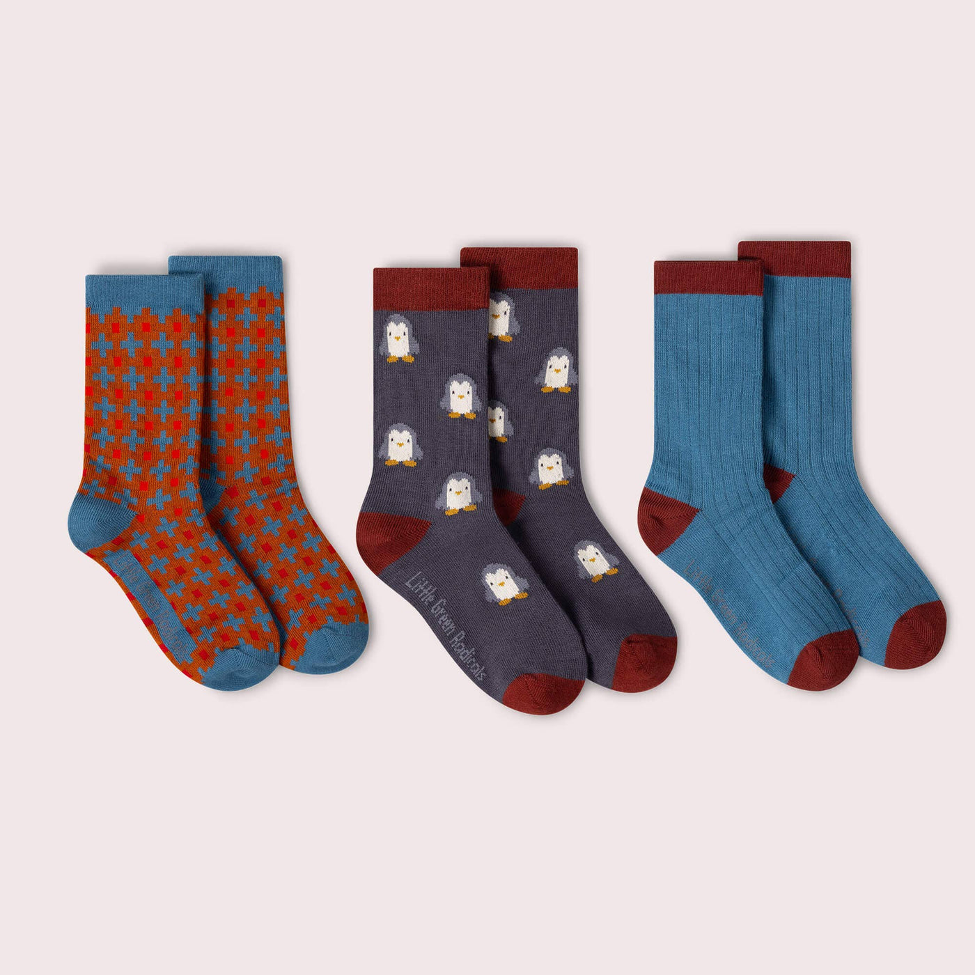 Little Green Radicals - Blue Penguins Ankle Socks 3 Pack in box