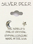 Silver Deer Crystal - Moon & Star Crystal Post Earring