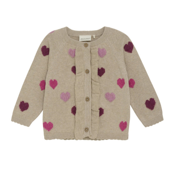 Minymo - Knit Cardigan - Beige Melange Hearts