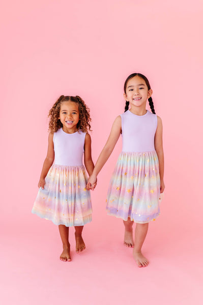 Bird & Bean® - Kids Bamboo + Tulle Dress - Astra Rainbow Twinkle 