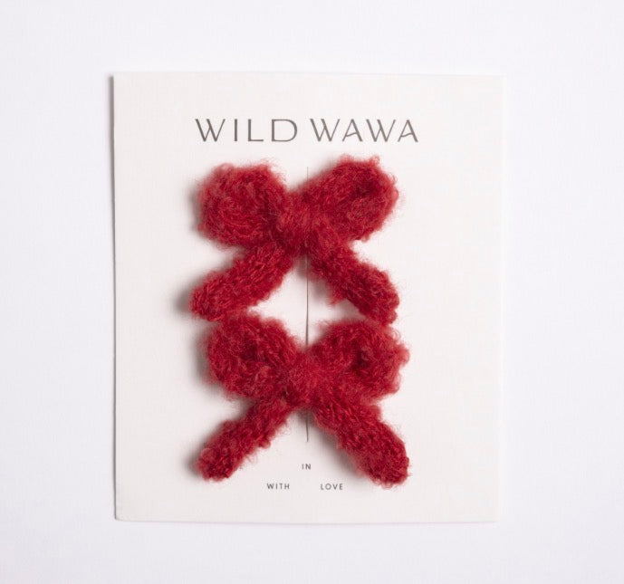 Wild Wawa - Knitted Bow Clip set - Crimson