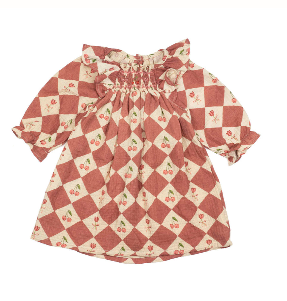 Wild Wawa - Noelle Dress in Cherry Patchwork Crimson