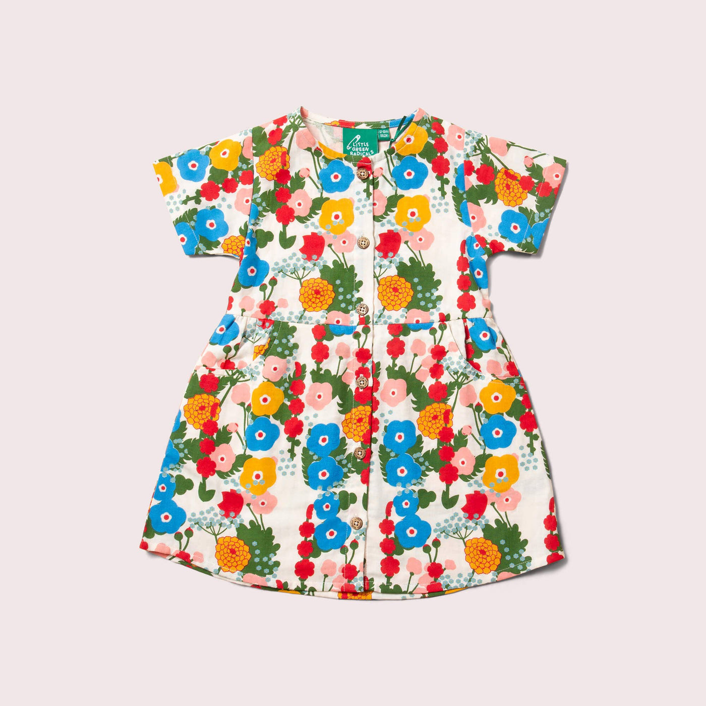 Little Green Radicals - Flora And Fauna Button Through Short Sleeve Dress