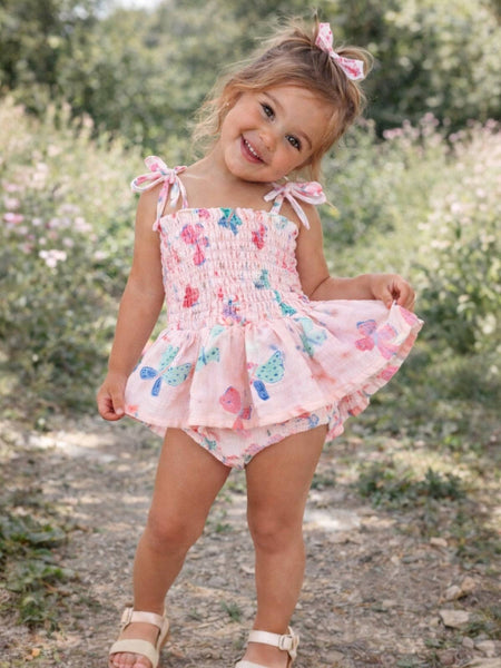 SIIX Collection - Whimsical Butterflies / Muslin Smocked Bubble w/ Skirt