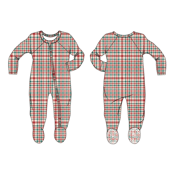 Sweet Bamboo - Red Tartan - Zipper Footie -