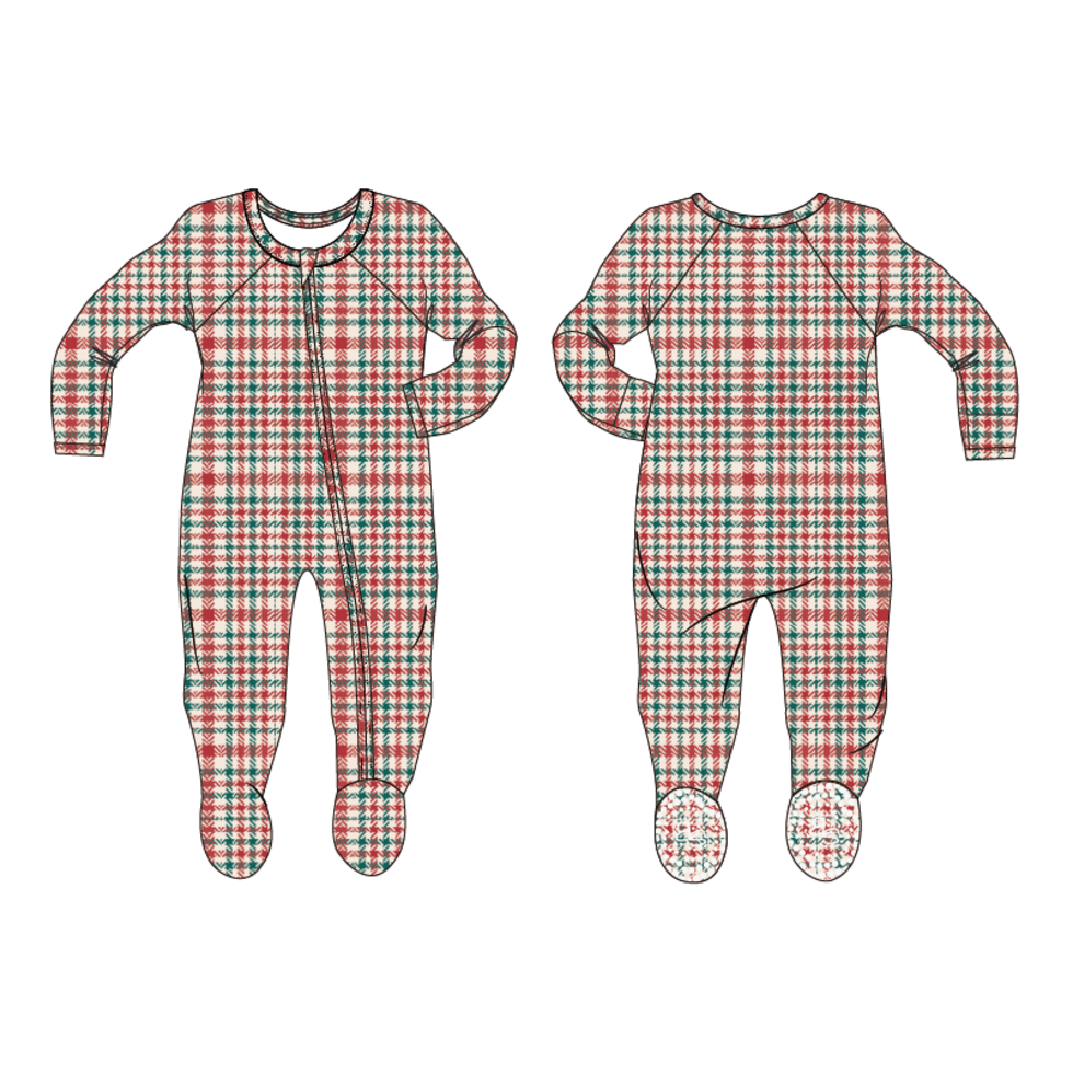 Sweet Bamboo - Red Tartan - Zipper Footie -