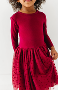 Bird & Bean® - Girls Velvet Heart Holiday Tulle Dress - Ruby