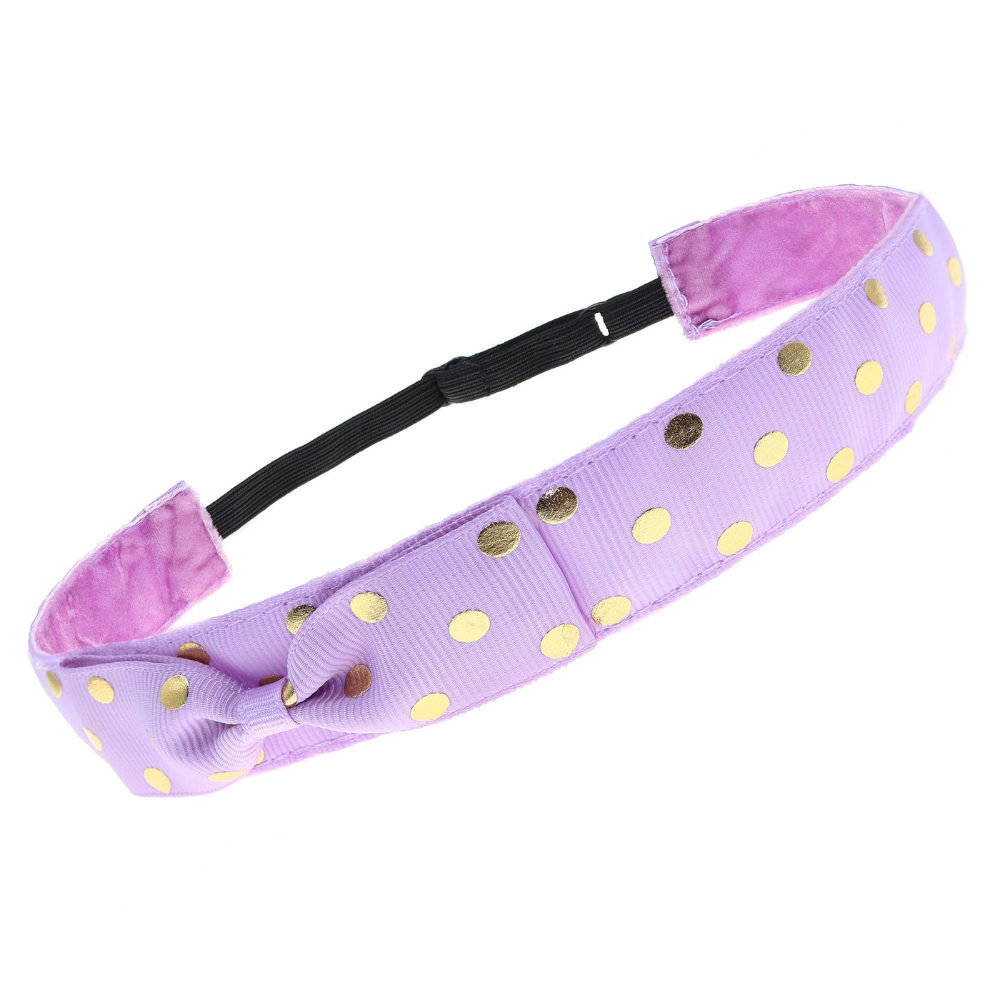 Frog Sac - Adjustable No Slip Polka Dot Bow Headband for Girls - Purple