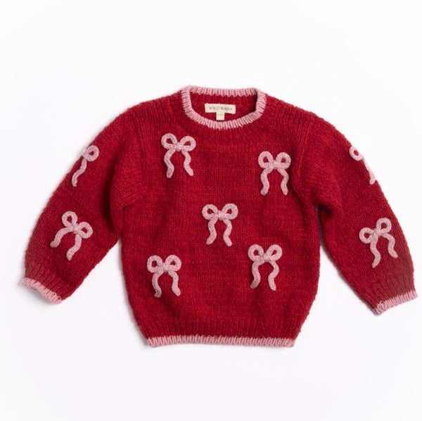 Wild Wawa - Bow  Sweater in Crimson