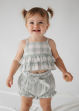 Two Piece Sage Checks Top & Striped Short Set - Yo Baby