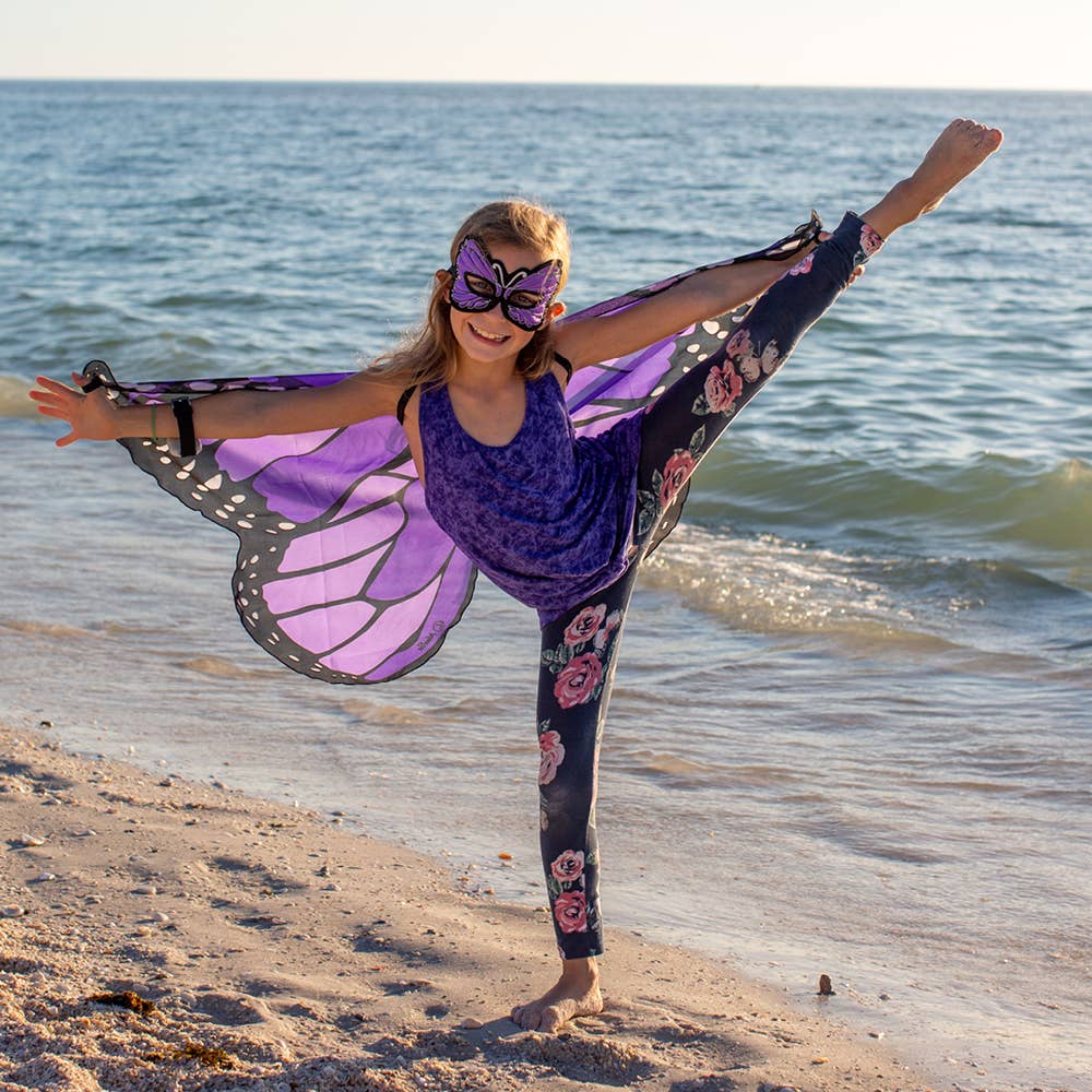 DREAMY DRESS-UPS® - Purple Monarch Butterfly Wings + Mask (Kids Costume Set)