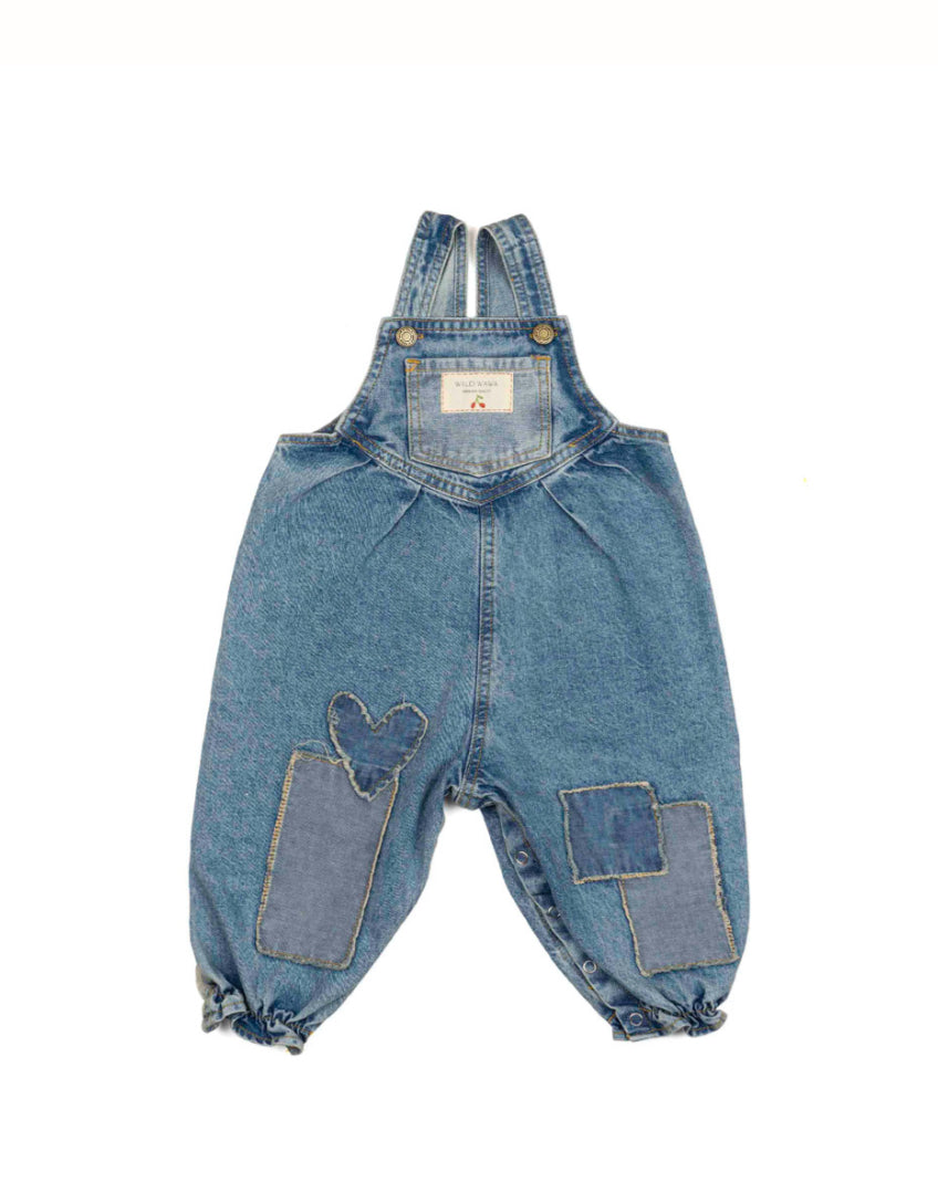 Wild Wawa - Heart Pocket Overalls in Floral Hearts Honey