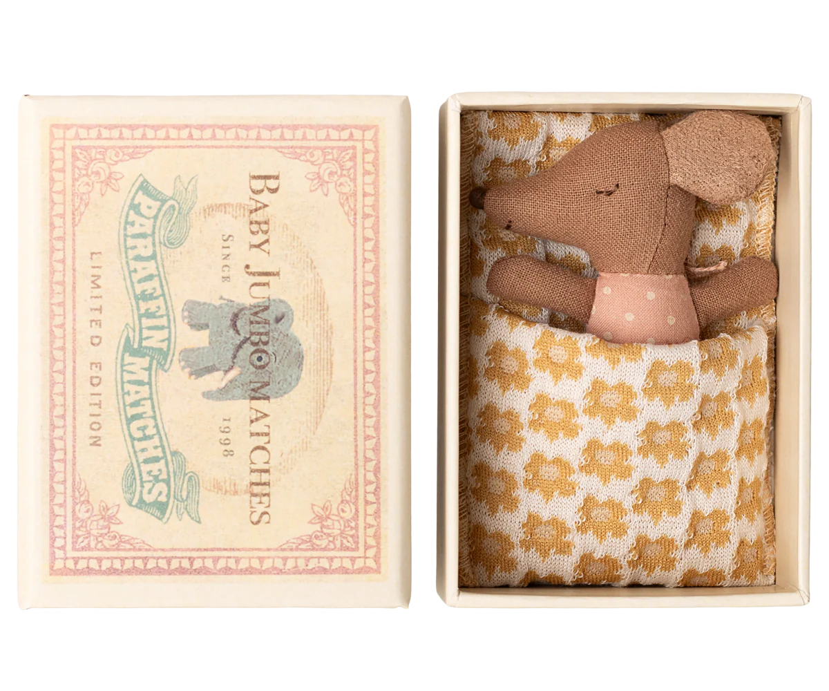 Maileg - Sleepy Wakey Baby Mouse in Matchbox - Rose