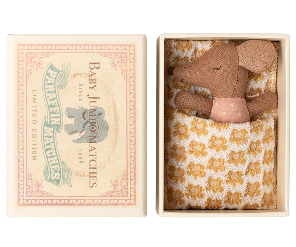 Maileg - Sleepy Wakey Baby Mouse in Matchbox - Rose