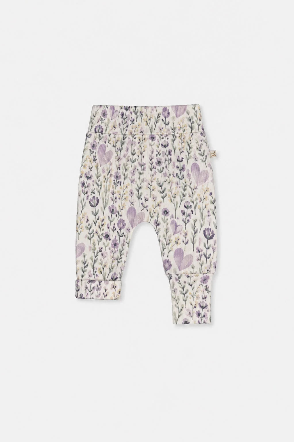 Deux Par Deux | Organic Cotton Pants - Beige With Heart Print