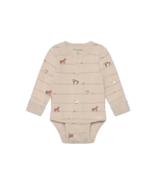 Minymo - Farm Long Sleeve Onesie - Feather Gray