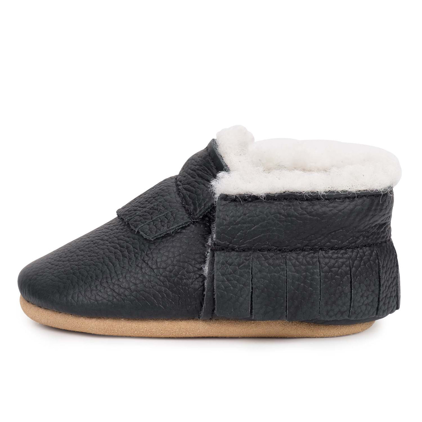 BirdRock Baby - Sherpa Baby Leather Moccasins - Black and Tan