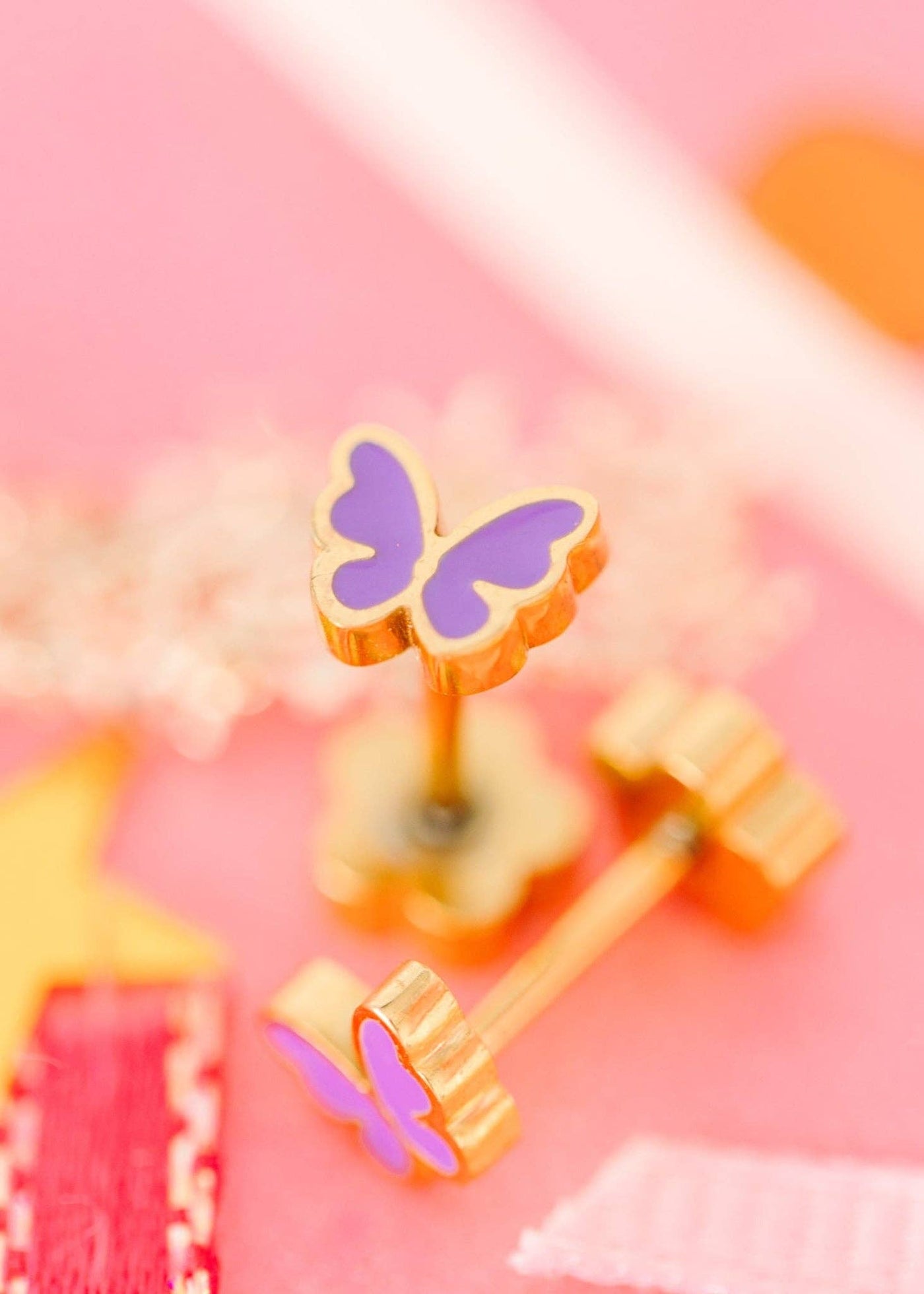 Pierced Co - Tiny Purple Butterfly Earrings