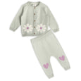 Viverano Organics - Flower & Heart Baby Sweater Cardigan & Pants Set -Organnic