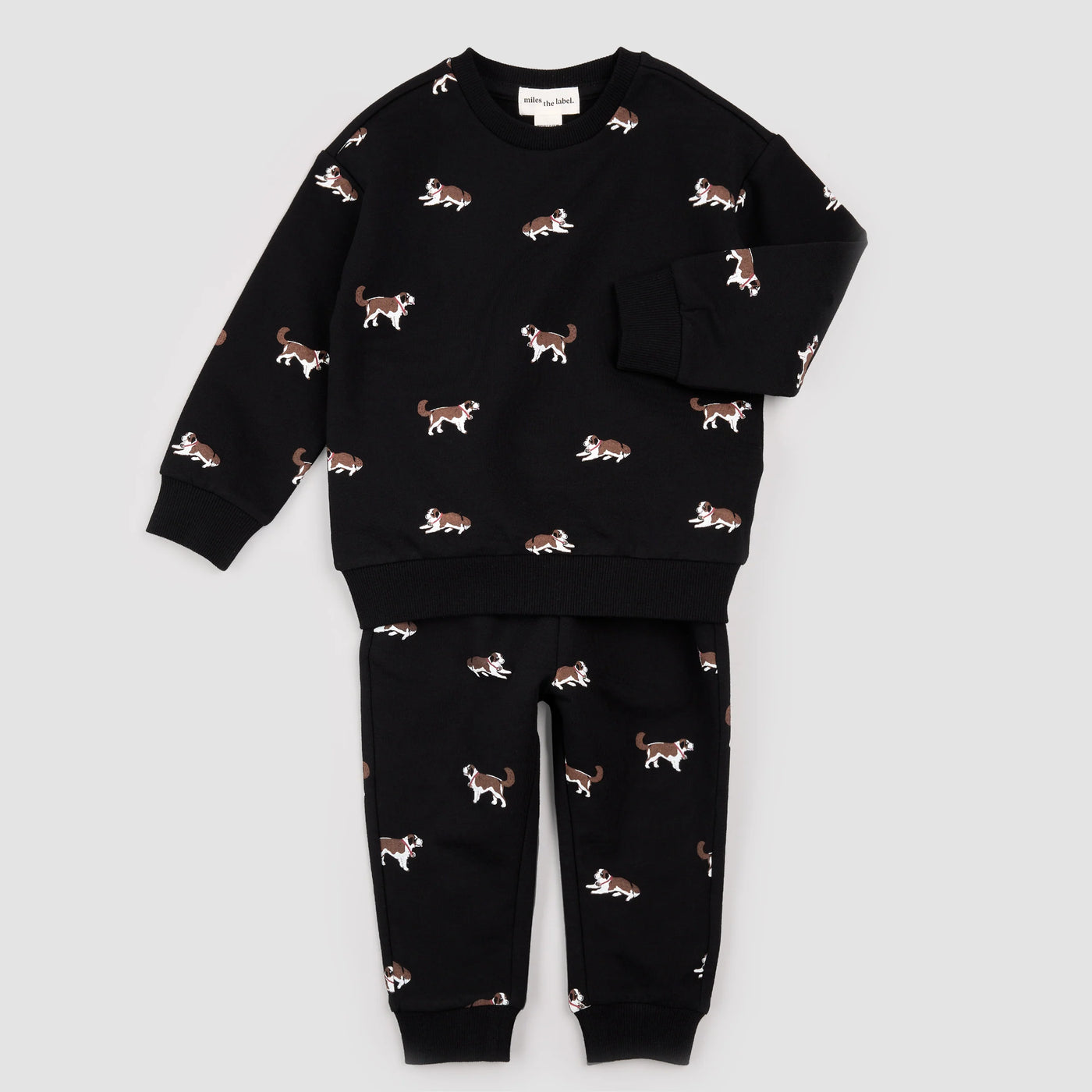 Miles the Label - Saint Bernard Print on Black Fleece Jogger Set