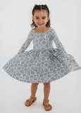 Good Apples Kids - 3/4 Sleeve Twirl Dress in Periwinkle Meadow