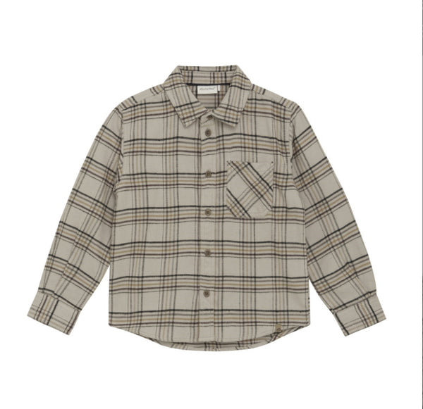 Minymo - Flannel Plaid Button Down in Oxford Tan