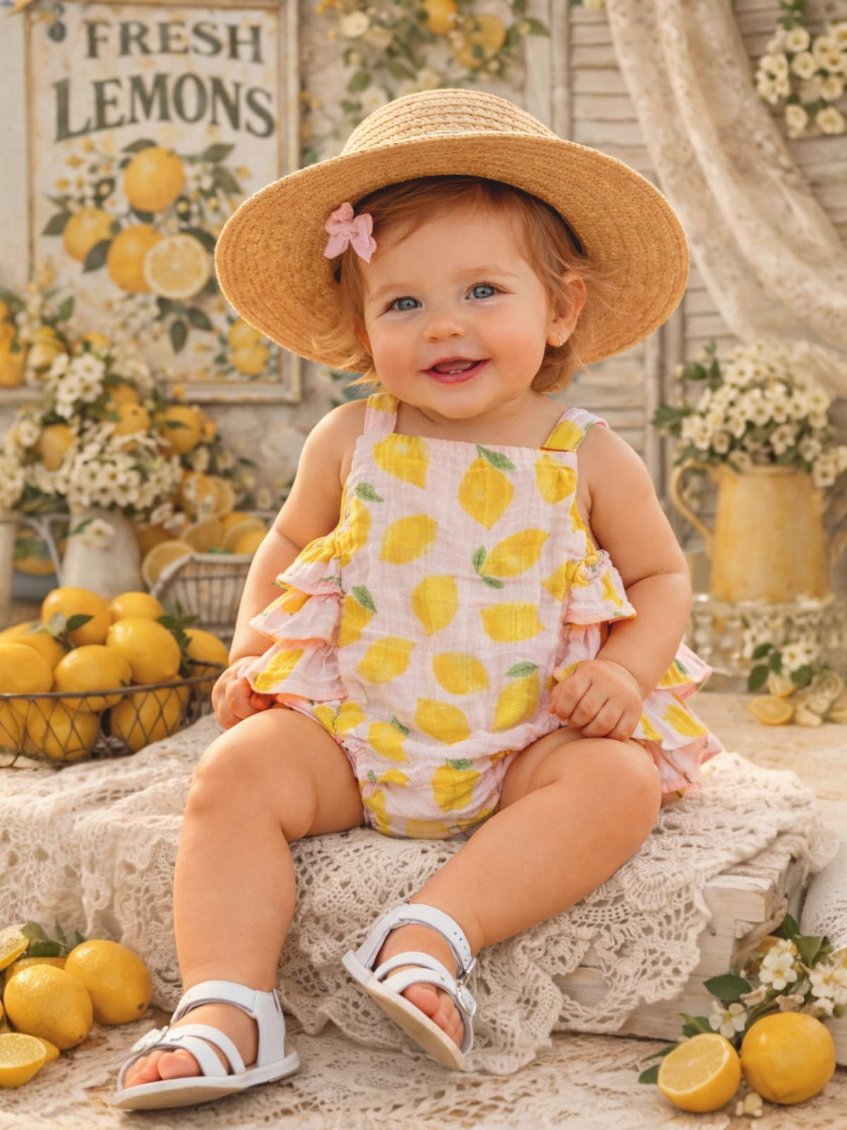 Lemon Sorbet / Organic Muslin Ruffle Sunsuit - SIIX Collection