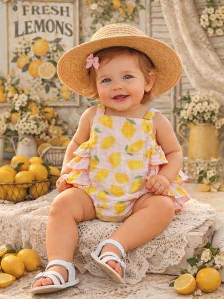 Lemon Sorbet / Organic Muslin Ruffle Sunsuit - SIIX Collection