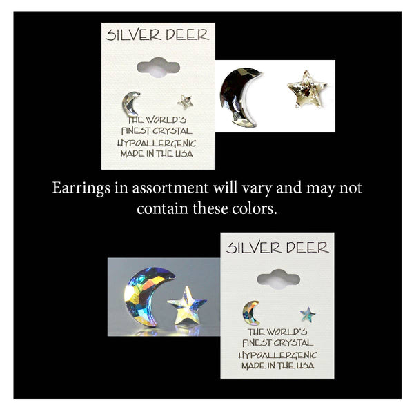 Silver Deer Crystal - Moon & Star Crystal Post Earring