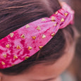 Frog Sac - Kids Knot Headband - Gold Heart Stud Velvet Hair Accessories