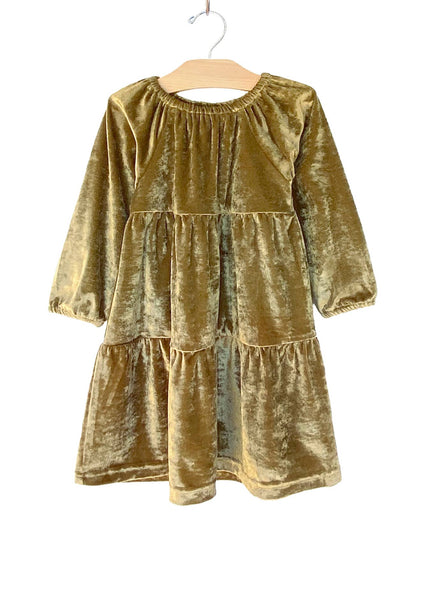 City Mouse - Velour Tiered Dress: Antique Gold
