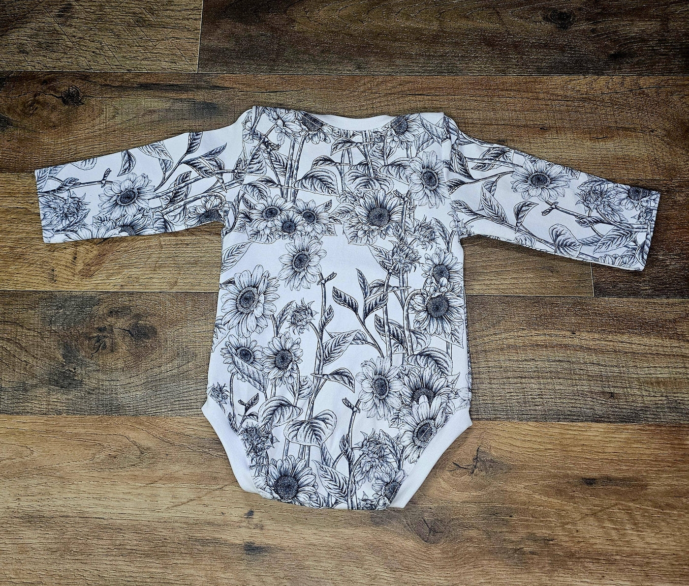 Small Blessings Design - Black and White Sunflower Bodysuit, Baby one-piece