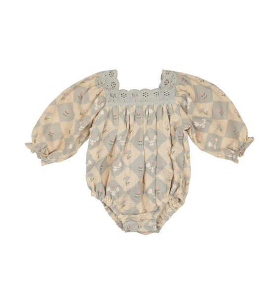 Wild Wawa- Ceil Bubble Patchwork Floral Dusted Blue