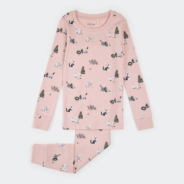 Petit Lem - Meowy & Bright Print on Peony Blush PJ Set