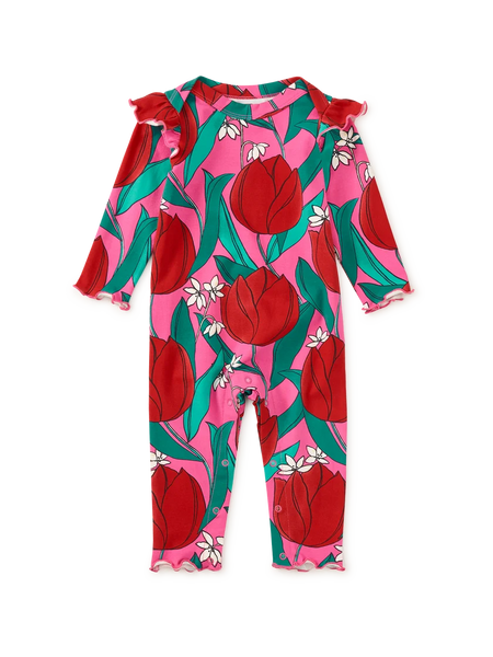 Tea Collection - Ruffle Shoulder Baby Romper - Tulip Twist