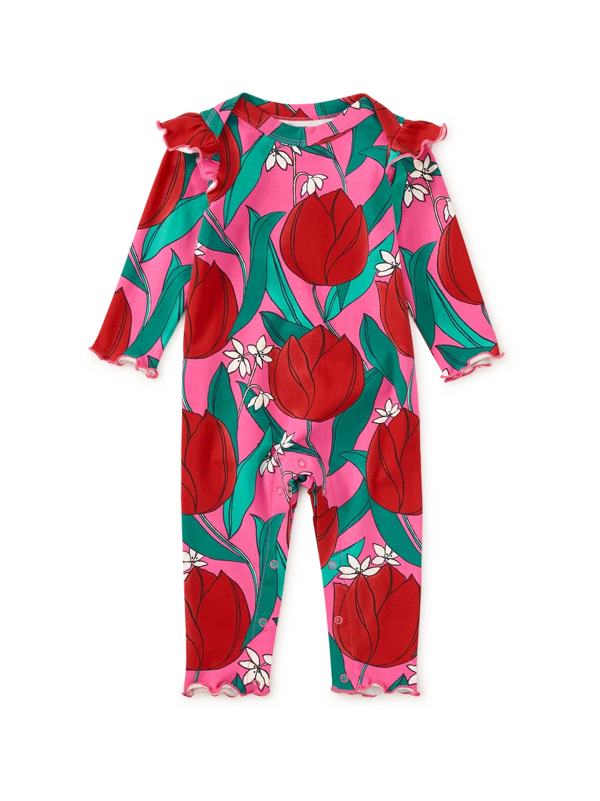 Tea Collection - Ruffle Shoulder Baby Romper - Tulip Twist