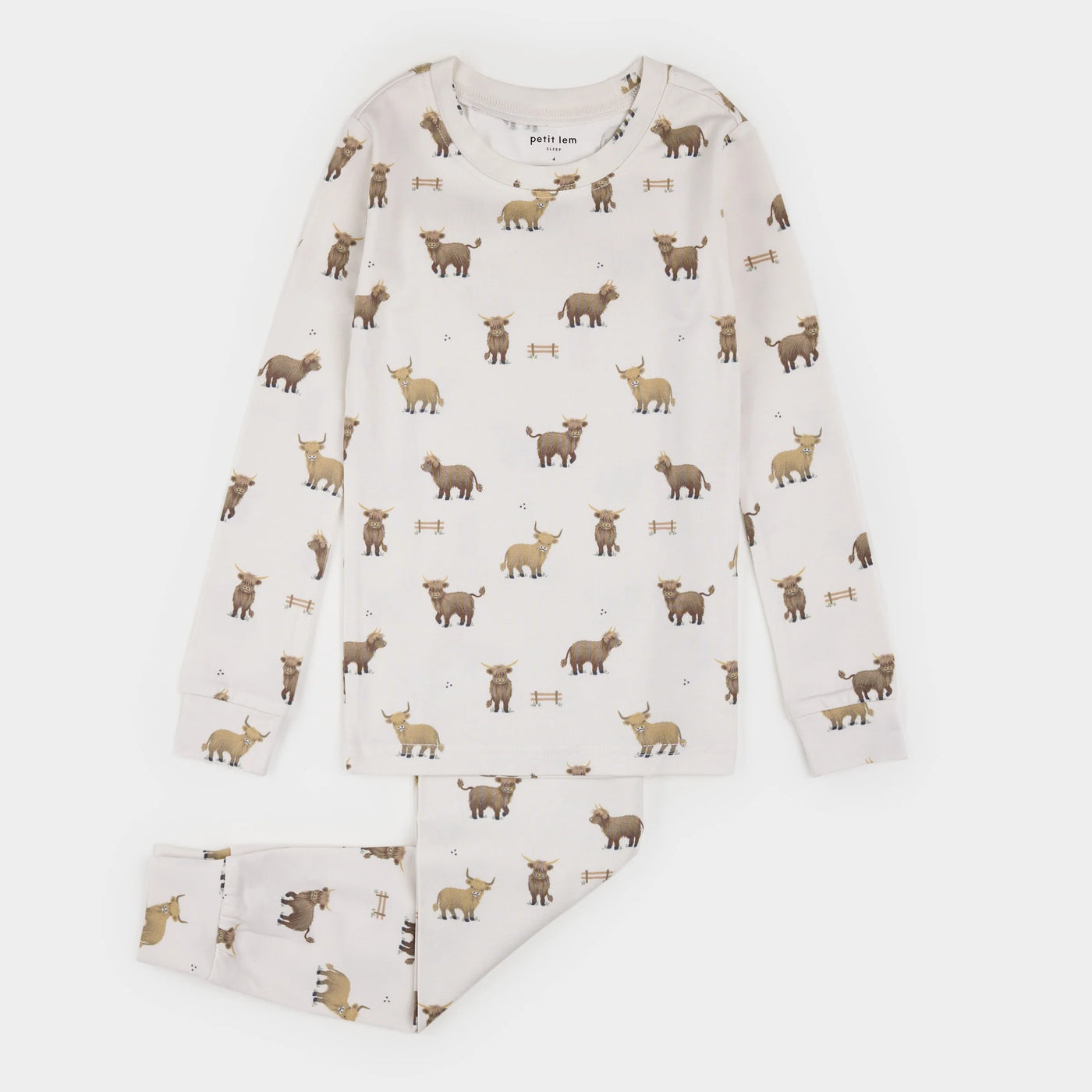 Petit Lem - Pj Set Highland Cow Print on Crème LunaKnit