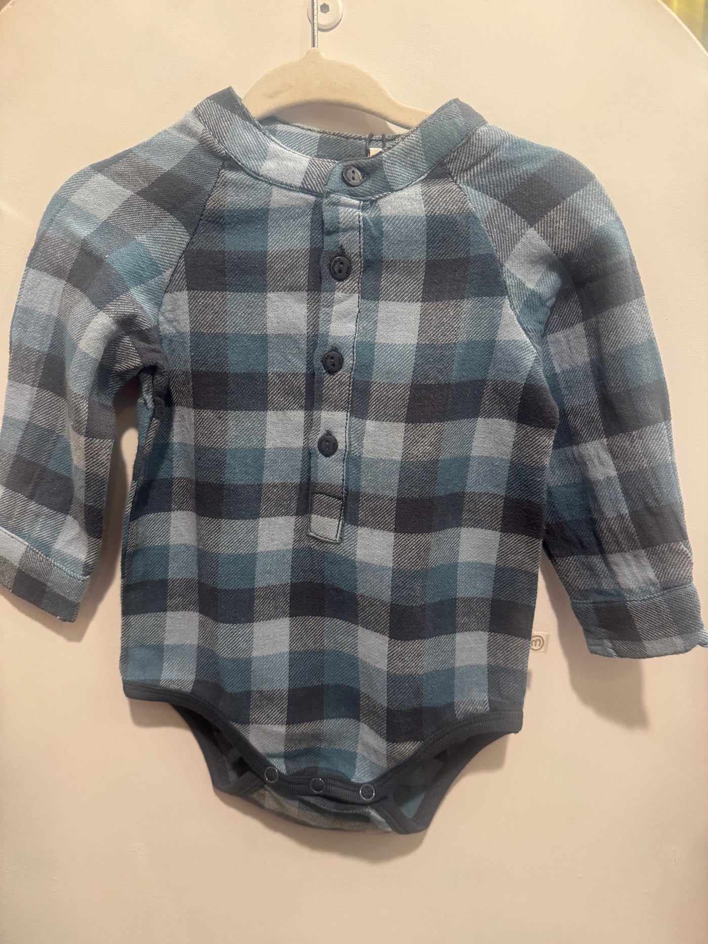 Minymo - Plaid Button Down Onesie in Oxford Blue