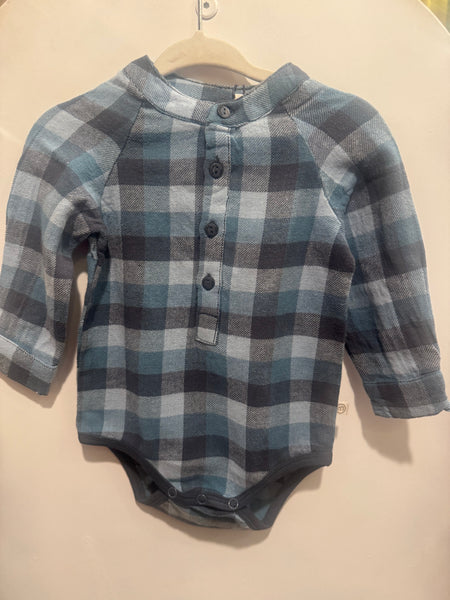 Minymo - Plaid Button Down Onesie in Oxford Blue